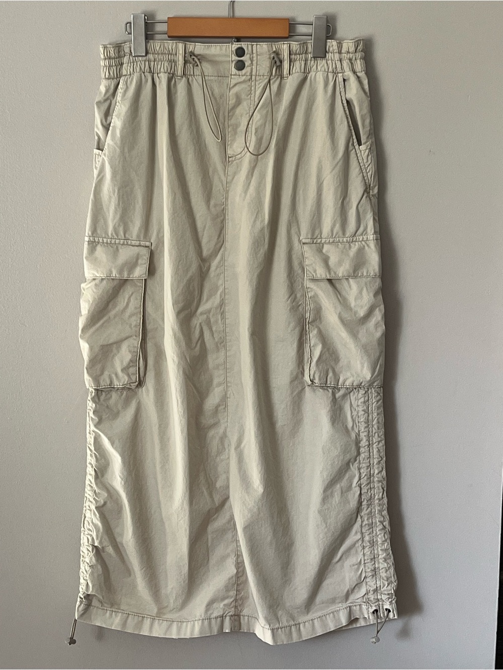 Women’s Garage Poplin Parachute Midi Maxi Skirt Jupe Beige Cargo